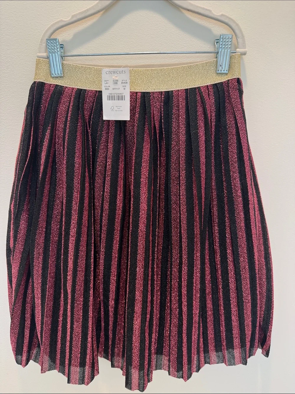 Crewcuts Pink and Black Glitter Stripe Skirt with Gold Waistband